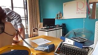 Office Predominance Manager Fucks Assistant While She Is On The Phone. Fellatio In Office Web Cam Two