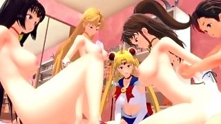 3 Dimensional Manga Porn: Sailor Moon Orgy, Alternately Fucking With A Stud